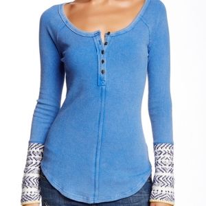 Free People Alpine Cuff Thermal Henley Blue sz S